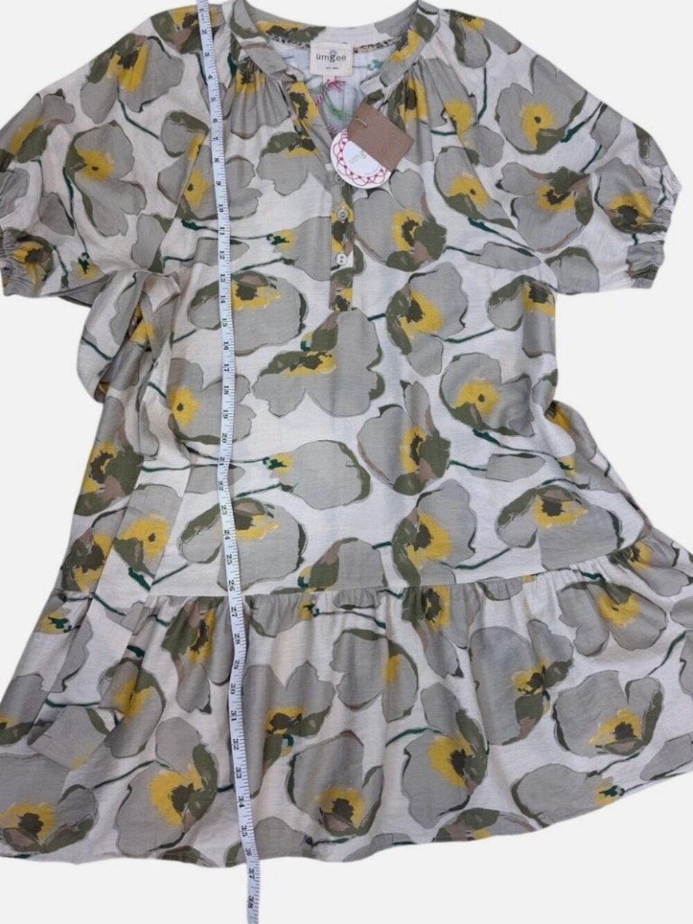 Umgee NWT Floral Tie Waist Fall Mini Dress Boho Neutral Sz S - Picture 8 of 9